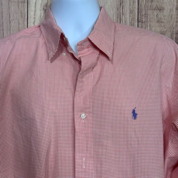 Men's Polo Ralph Lauren Classic Fit orange Check Long Sleeved Button Up Shirt la - Picture 3 of 9